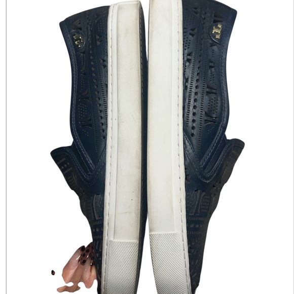 Tory Burch Lennon Dark Navy Blue Slip-On Loafers Lazer Cut Size 10 - Picture 8 of 9